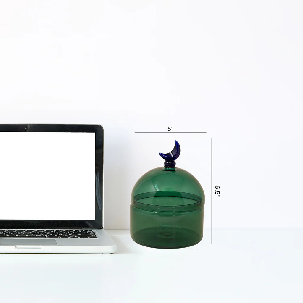 GLASS MOON DOME JAR - TEAL LUNA | Rasm