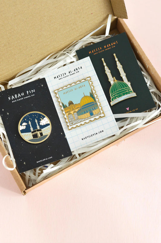 The Sacred Places Pin | Set of 3 | Kaaba, Masjid Nabwi, Masjid Al Aqsa | Ramadan, Eid, Umrah Hajj Gift