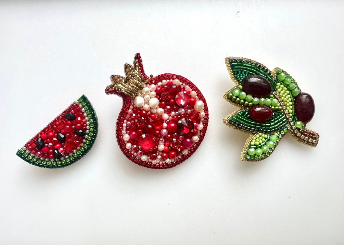 Olive Branch Brooch Beaded Pin  | Monart.ist