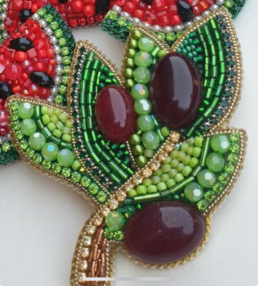 Olive Branch Brooch Beaded Pin  | Monart.ist