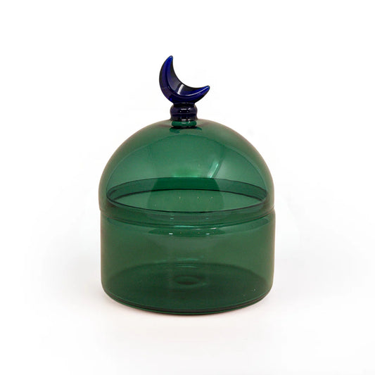 GLASS MOON DOME JAR - TEAL LUNA | Rasm