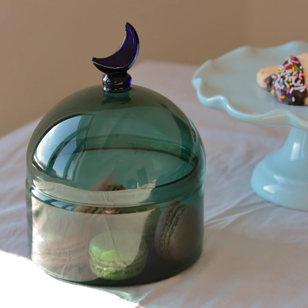 GLASS MOON DOME JAR - TEAL LUNA | Rasm