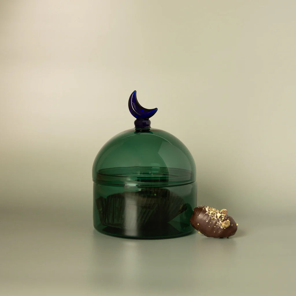 GLASS MOON DOME JAR - TEAL LUNA | Rasm