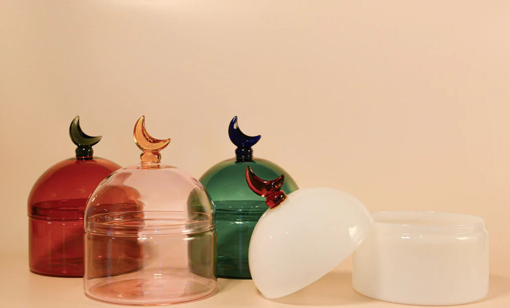 GLASS MOON DOME JAR - TEAL LUNA | Rasm